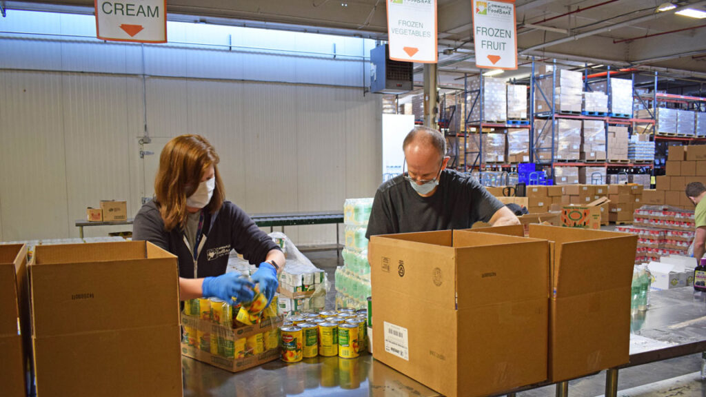 Food-bank-volunteers Volunteers sort food at the Community FoodBank of New Jersey.