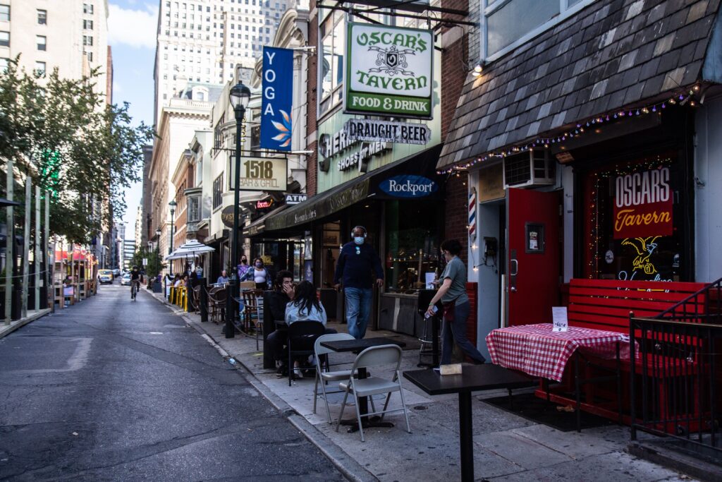 Image from iOS (171) Oscar's Tavern has outdoor seating on Sansom Street in Center City. (Kimberly Paynter/WHYY)