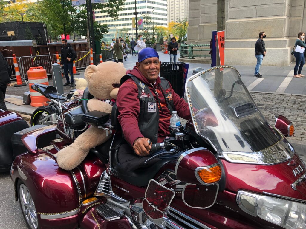 Image from iOS (184) Aaron Atchison of South Jersey attended a motorcycle rally at City Hall to encourage voter turnout. (Miles Bryan/WHYY)