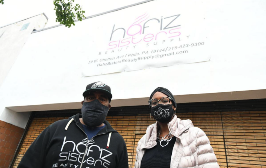 Screen Shot 2020-10-30 at 12.26.51 PM Troy Moore and Atiyya Flournoy, co-owners of Hafiz Sisters Beauty Supply, opened the shop on Chelten Avenue last year, becoming one of few Black-owned beauty product suppliers in the city. (Abdul R. Sulayman / The Philadelphia Tribune)