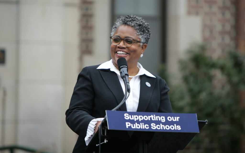 Governor Murphy nominates Dr. Angelica Allen-McMillan to be the Commissioner for the New Jersey Department of Education in South Orange on October 20, 2020 (Edwin J. Torres/ Governor’s Office). Angelica Allen-McMillan speaks to the press