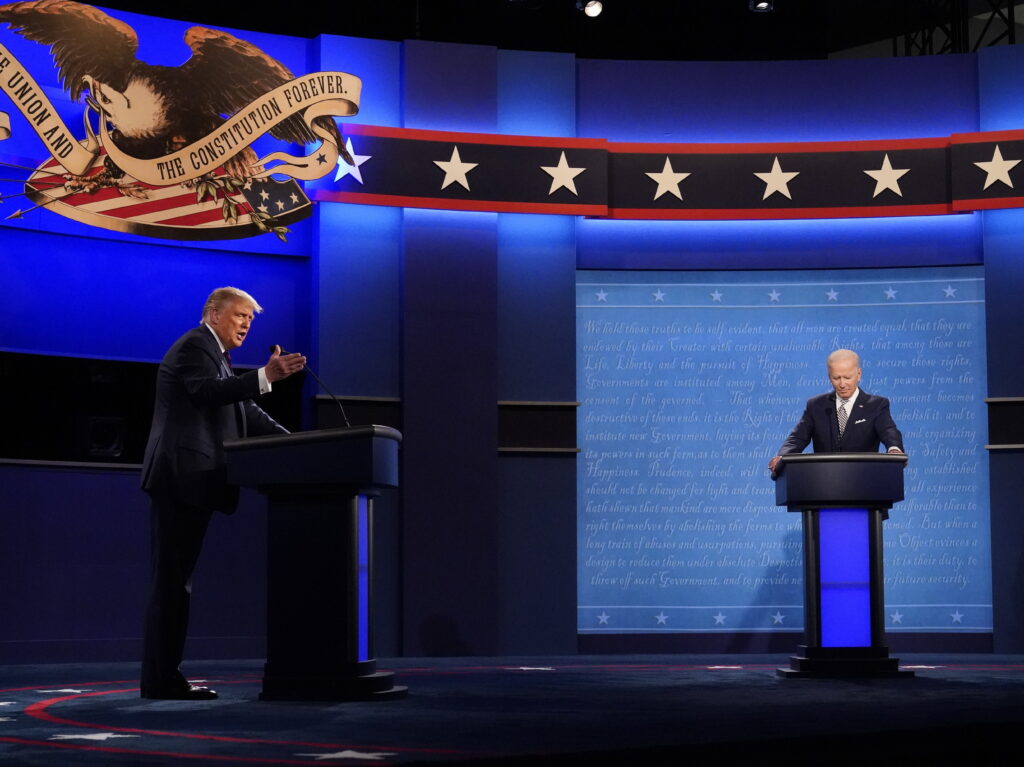 President Trump and Democratic presidential nominee Joe Biden square off during the first presidential debate on Tuesday. President Trump and Democratic presidential nominee Joe Biden square off during the first presidential debate on Tuesday. (Julio Cortez/AP Photo)