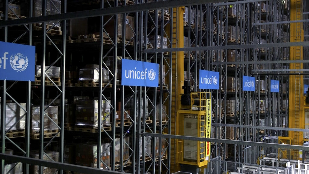 UNICEF said Monday it plans to stockpile 520 million syringes in its warehouses in preparation for an eventual COVID-19 vaccine. This warehouse in Copenhagen, Denmark is part of the agency’s infrastructure to deliver medical supplies around the world. This image taken from video shows the inside of the UNICEF warehouse, the world's largest humanitarian aid warehouse, in Copenhagen, Denmark