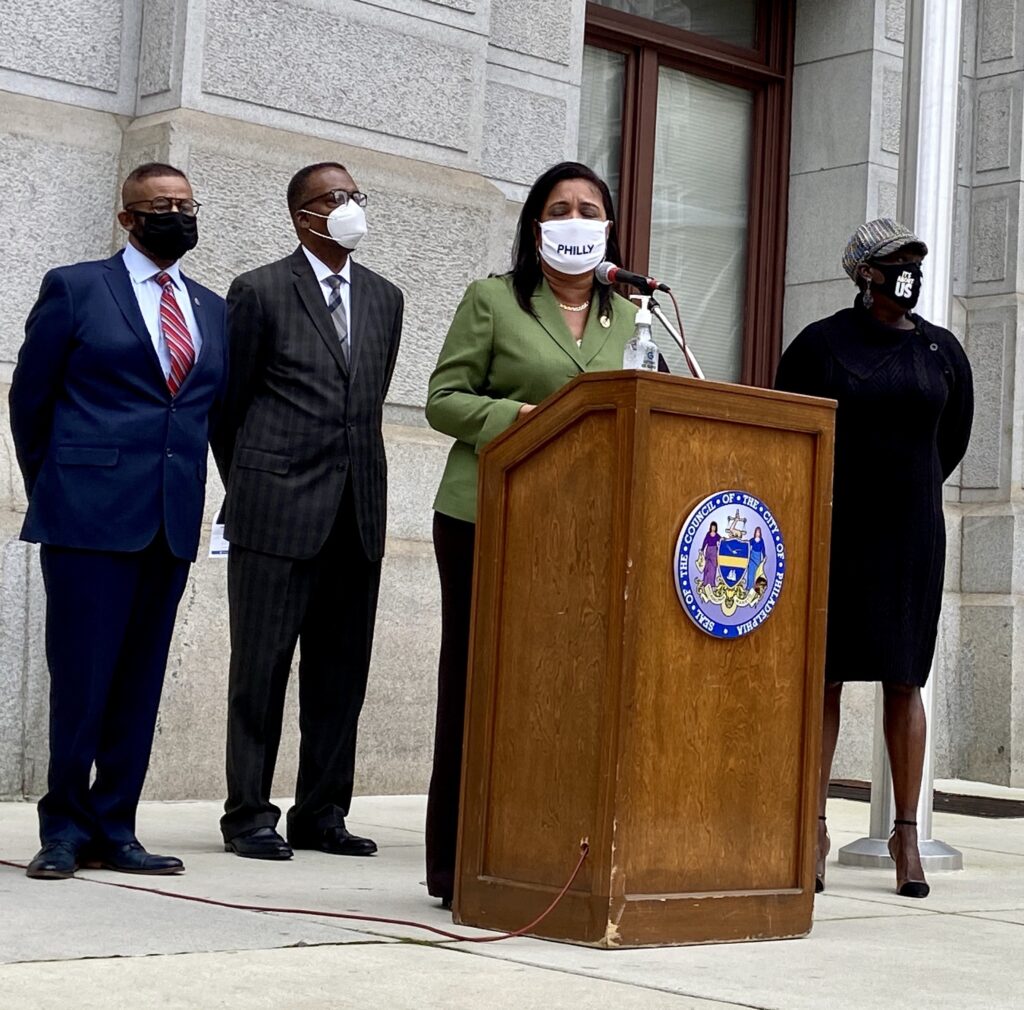 city_council_walter_wallace_jr_shooting_102820_02 Councilmember Maria Quiñones-Sanchez speaks on Wednesday at a press conference outside City Hall.