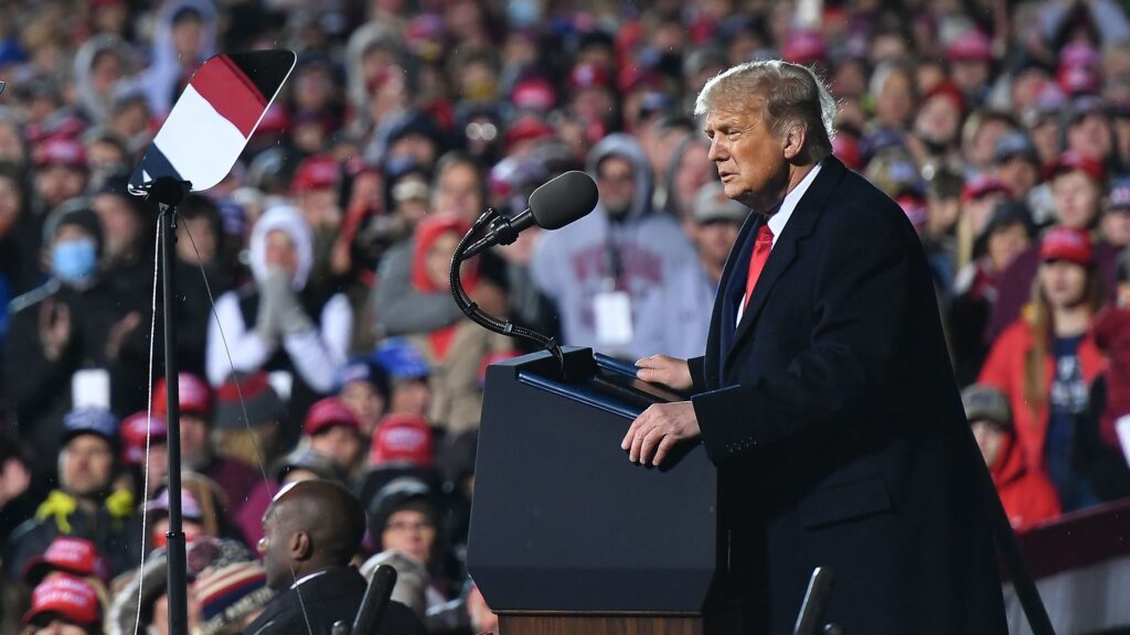 President Trump holds a campaign rally at Duluth International Airport in Duluth, Minn., on Wednesday. President Trump holds a campaign rally at Duluth International Airport in Duluth, Minn., on Wednesday. (Mandel Ngan/AFP via Getty Images)