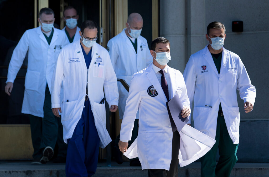 President Trump’s team of medical specialists overseeing his care at Walter Reed National Military Medical center. He will still have access to round-the-clock care from the White House medical staff. President Trump's team of medical specialists overseeing his care at Walter Reed National Military Medical center. He will still have access to round-the-clock care from the White House medical staff.