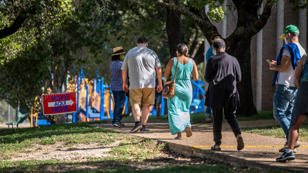 People Go To The Polls On First Day Of Early Voting In Texas Voters approach a polling location in Austin, Texas, on Oct. 13 — the first day of voting in the state. Nearly 8 million votes already have been cast in Texas. (Sergio Flores/Getty Images)