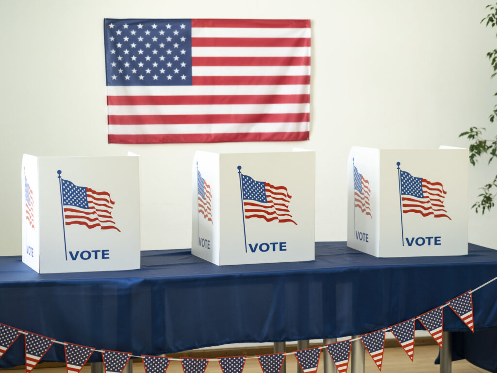 Voting booths for Election Day in the USA Empty room ready for voting booths for Election Day