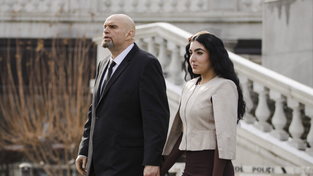 John Fetterman Pennsylvania Lt/ Gov. John Fetterman and his wife Gisele Barreto Fetterman walk to Gov. Tom Wolf's inauguration