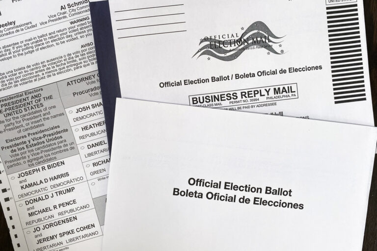 Pennsylvania's mail ballot is pictured alongside both its envelopes.