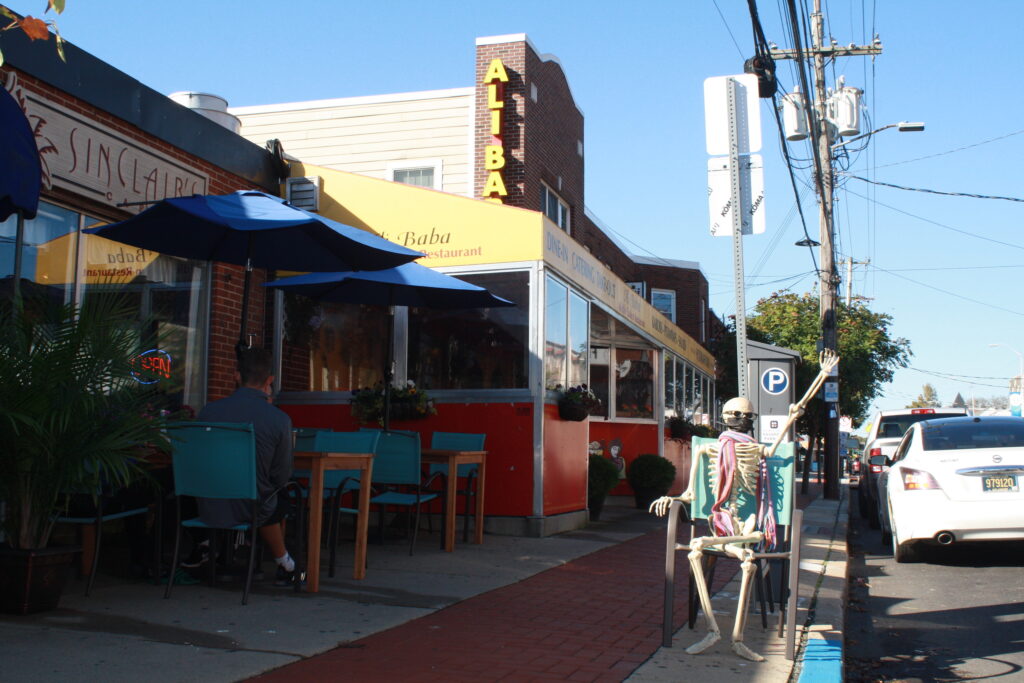 outdoor_dining_new_castle_county_ME_02_101420 A skeleton sits outside Ali Baba restaurant in Newark