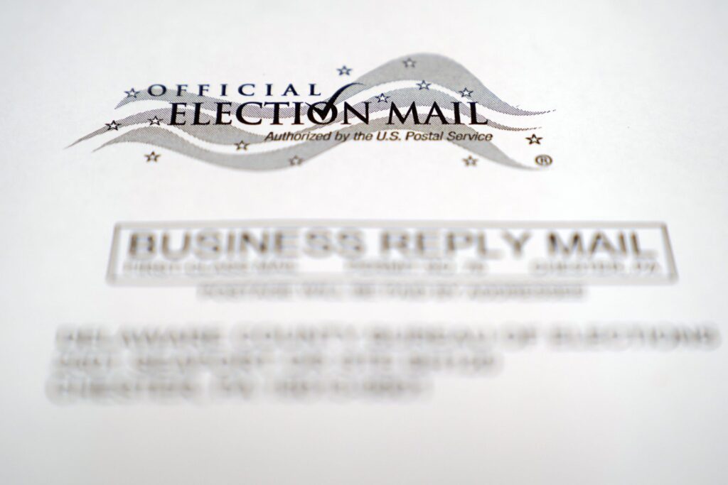 pennsylvania-mail-in-envelope-1920×1280 (1) In this Oct. 13, 2020, photo, an envelope of a Pennsylvania official mail-in ballot for the 2020 general election in Marple Township, Pa. (Matt Slocum/AP Photo)