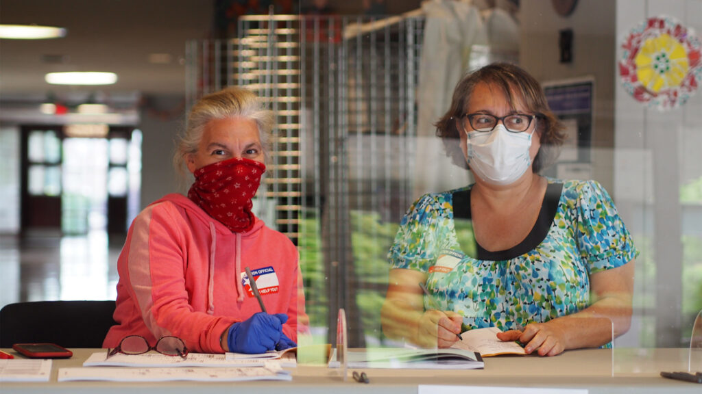 Poll workers took COVID safety precautions during the June primary. Many more voters are expected for the general. (Zach Hughes/WHYY)