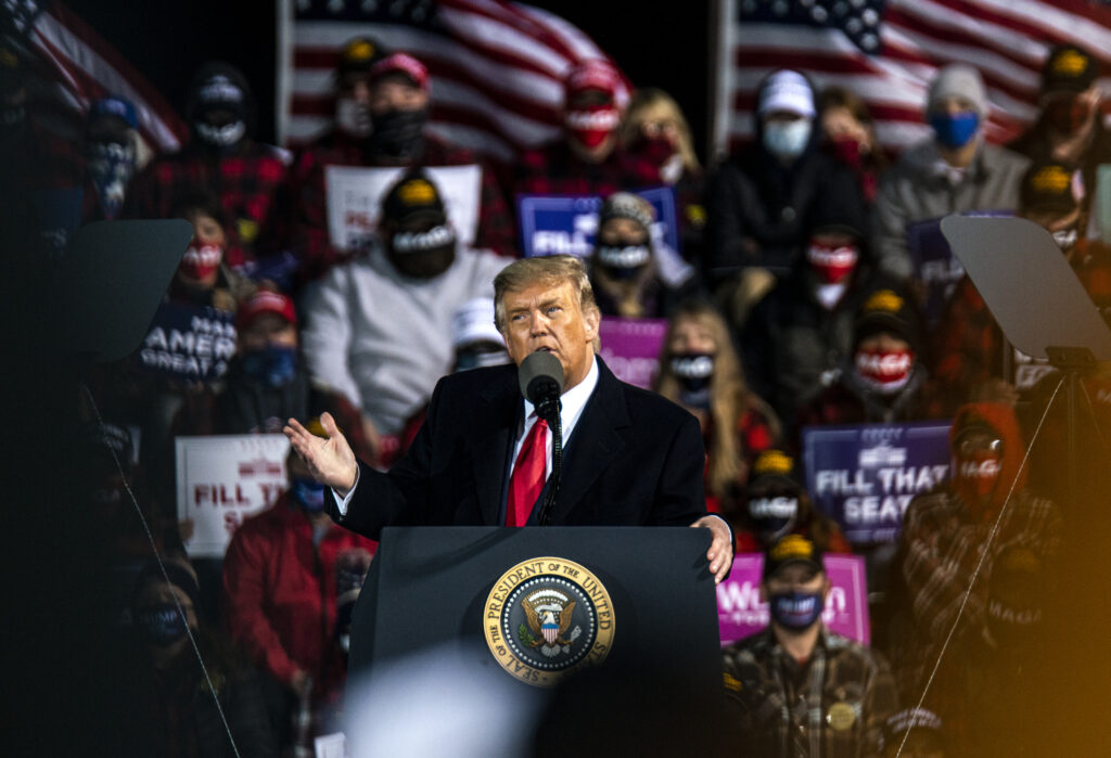 Trump speaks during a campaign rally at the Duluth International Airport on Sept. 30, 2020 in Duluth, Minn. Trump speaks during a campaign rally at the Duluth International Airport on Sept. 30, 2020 in Duluth, Minn. (Stephen Maturen/Getty Images)