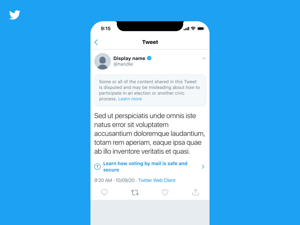 Twitter will add more prominent labels to misleading tweets from U.S. politicians and other high-profile users. Other users won’t be able to read the posts until they click past a warning screen. Twitter screen