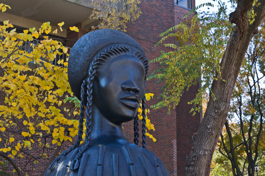 2020 11 10 brick house-4 Brick House, a sixteen-foot statue of a Black woman's head atop a domed pedestal.
