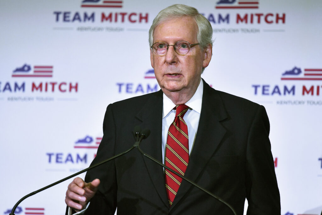 Election 2020 Senate Kentucky Senate Majority Leader Mitch McConnell, R-Ky., speaks to reporters during a press conference in Louisville, Ky., Wednesday, Nov. 4, 2020. (AP Photo/Timothy D. Easley)