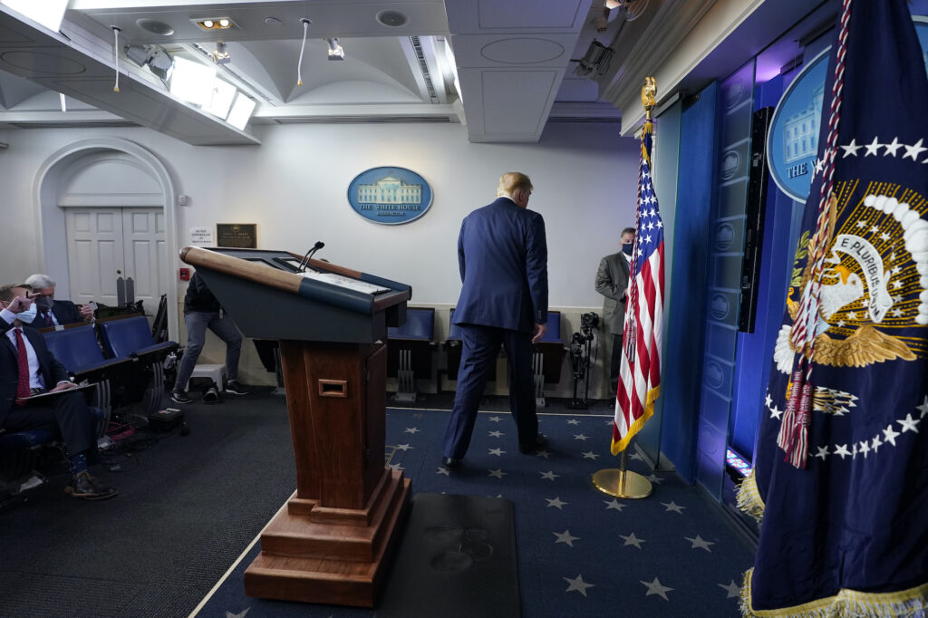 Donald Trump President Donald Trump walks away after speaking at the White House, Thursday, Nov. 5, 2020, in Washington. (AP Photo/Evan Vucci)