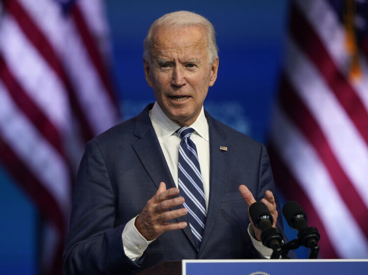 President-elect Joe Biden speaks Tuesday, Nov. 10, 2020, at The Queen theater