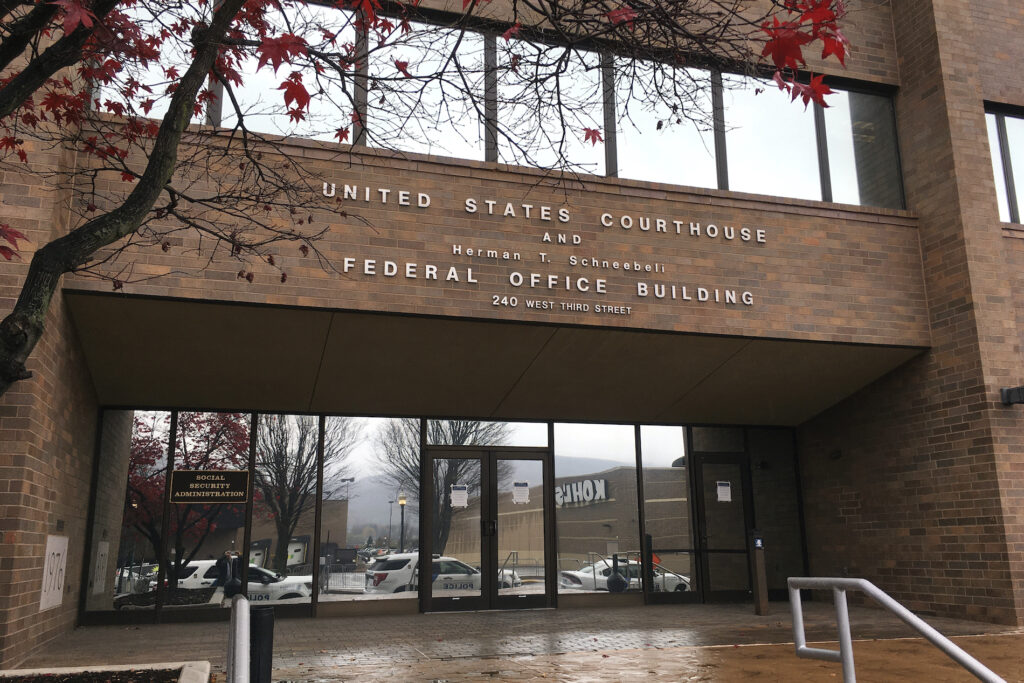 The United States Courthouse is seen, Tuesday, Nov. 17, 2020, in Williamsport, Pa. (AP Photo/Mark Scolforo)