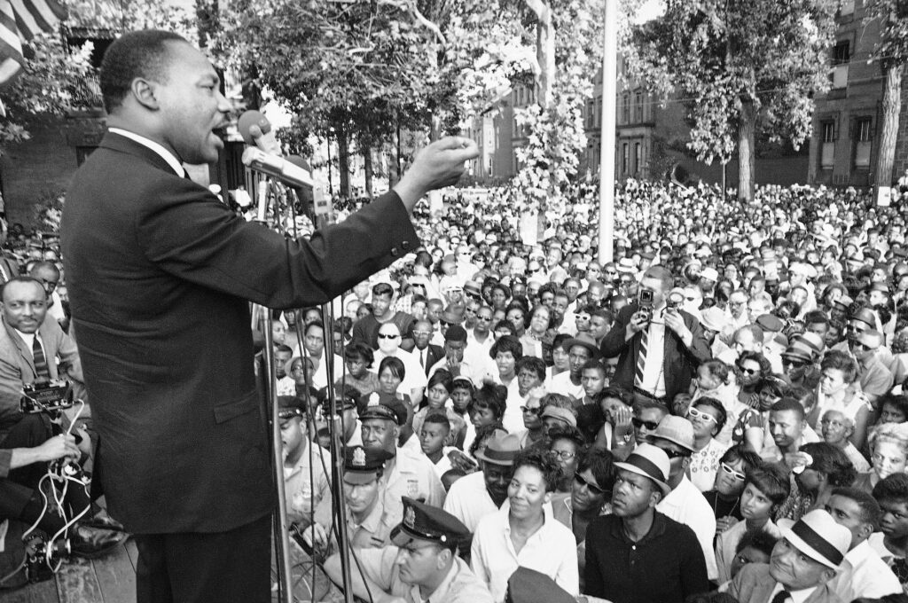 Martin Luther King MLK speaking outdoors in Philadelphia