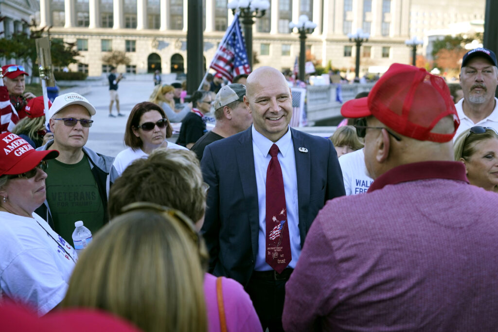 Election 2020 Protests Pennsylvania Pennsylvania state Sen. Doug Mastriano, R-Franklin, center, speaks to supporters of President Donald Trump