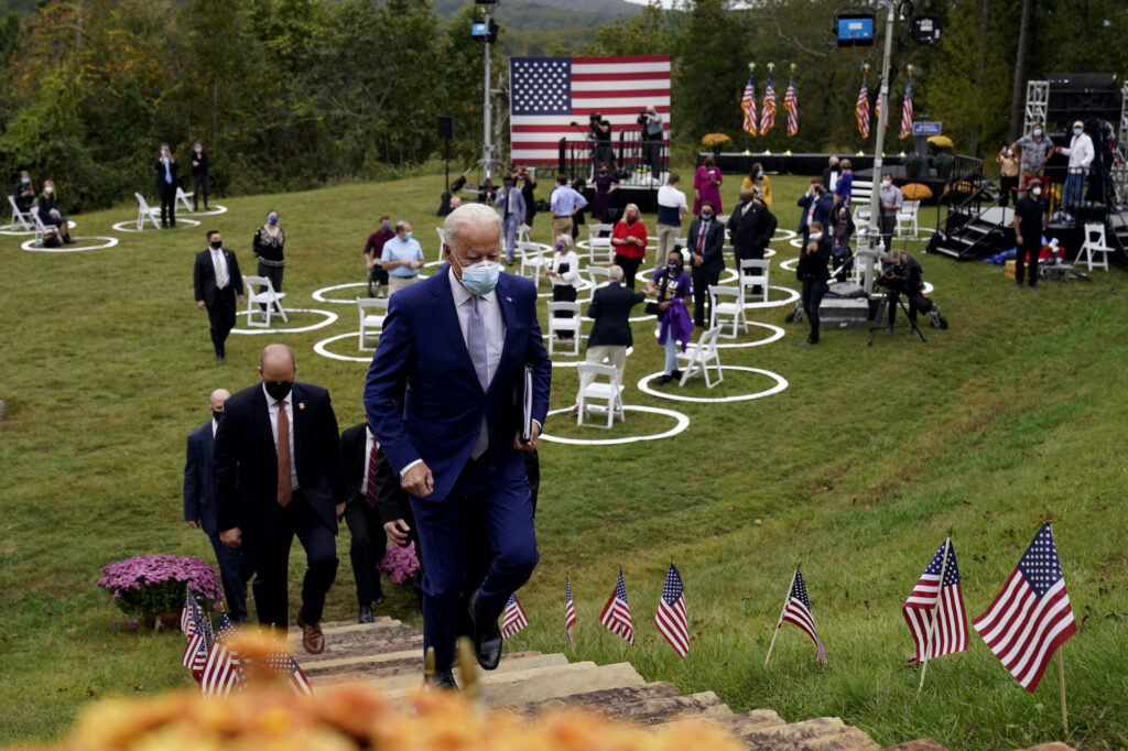 Joe Biden Democratic presidential candidate former Vice President Joe Biden leaves after speaking at Mountain Top Inn & Resort, Tuesday, Oct. 27, 2020, in Warm Springs, Ga