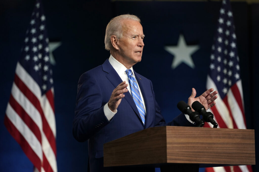 Joe Biden, NAT Trump Democratic presidential candidate former Vice President Joe Biden speaks Wednesday, Nov. 4, 2020, in Wilmington, Del.