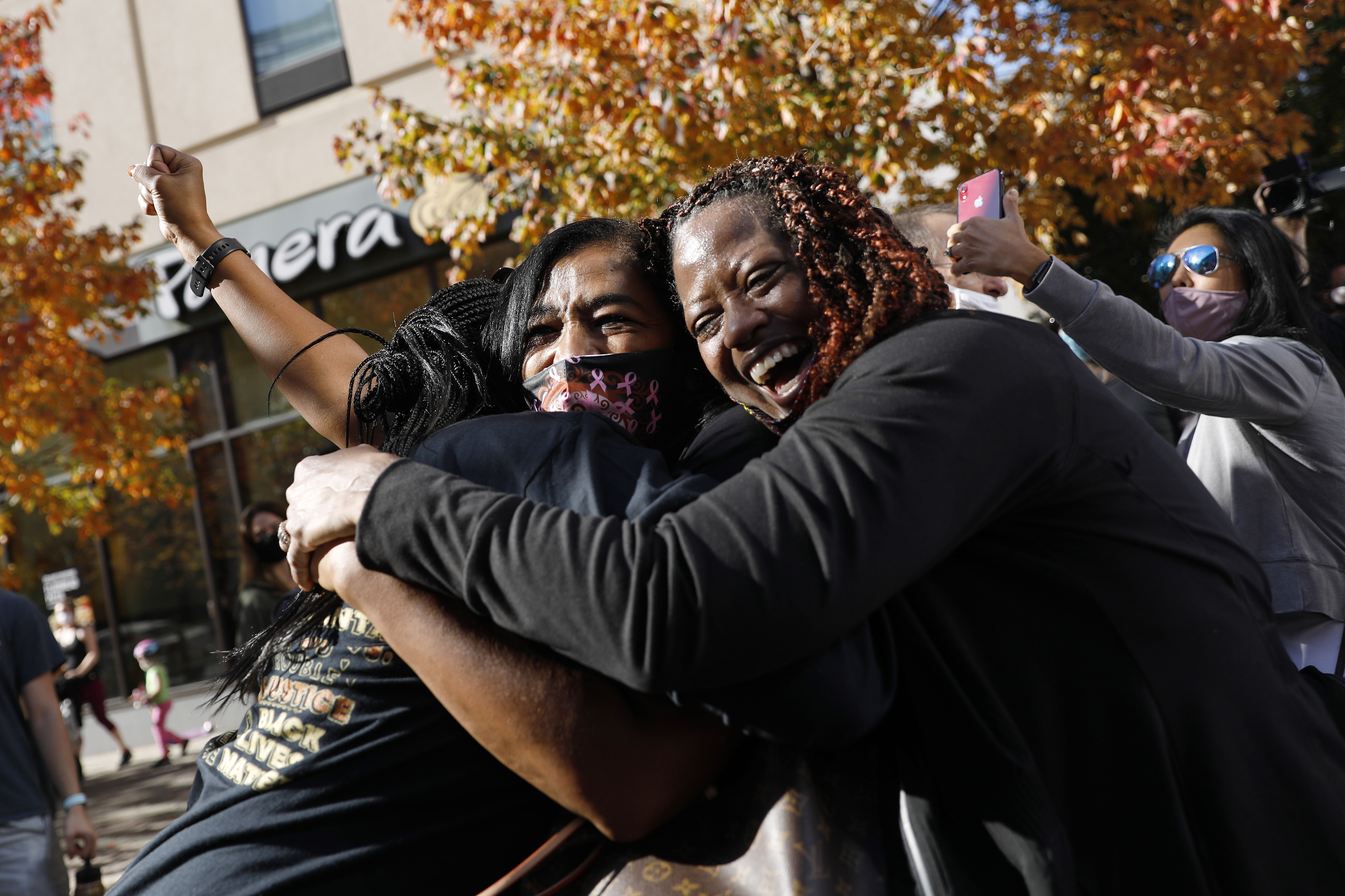 People celebrate Saturday, Nov. 7, 2020, in Philadelphia, after Democrat Joe Biden defeated President Donald Trump to become 46th president of the United States.