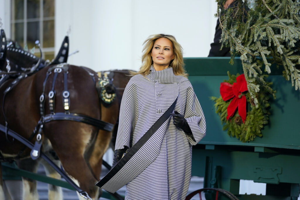 Melania Trump First lady Melania Trump stands next to the 2020 Official White House Christmas tree