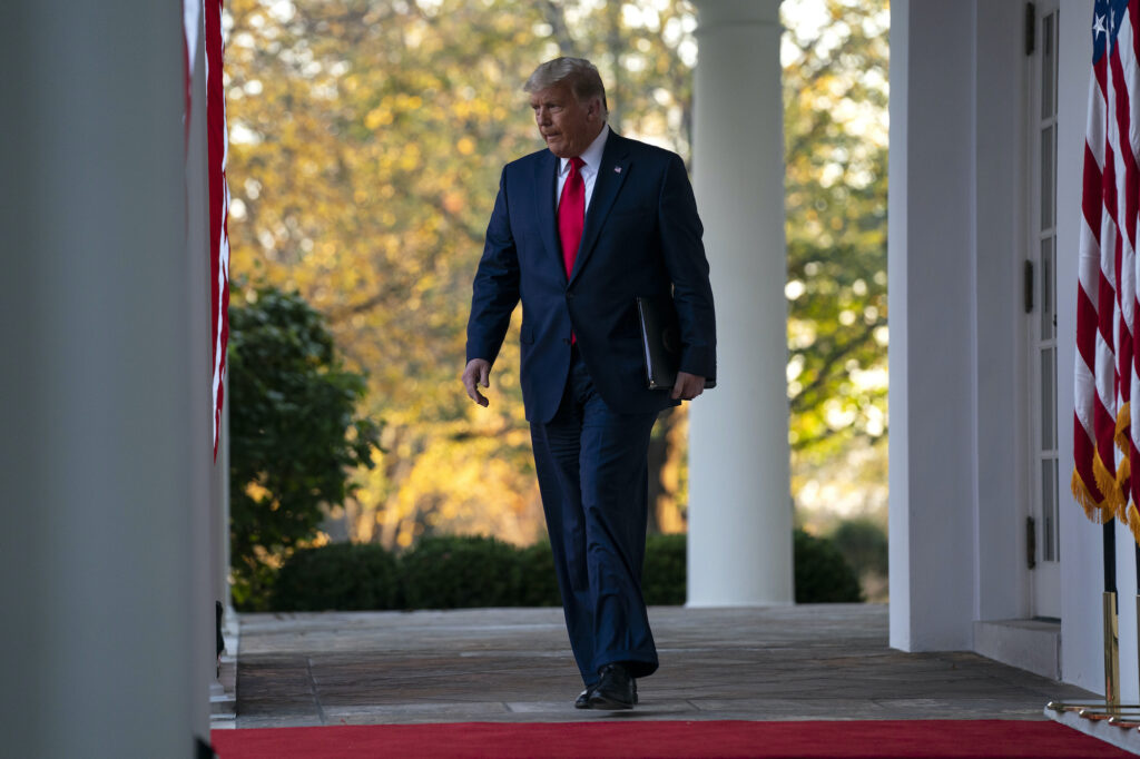 President Donald Trump arrives to speak in the Rose Garden