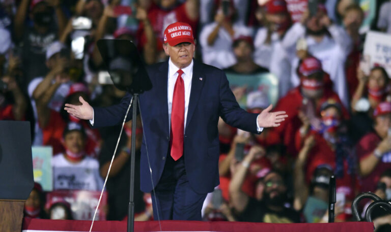 President Donald Trump arrives at his campaign rally
