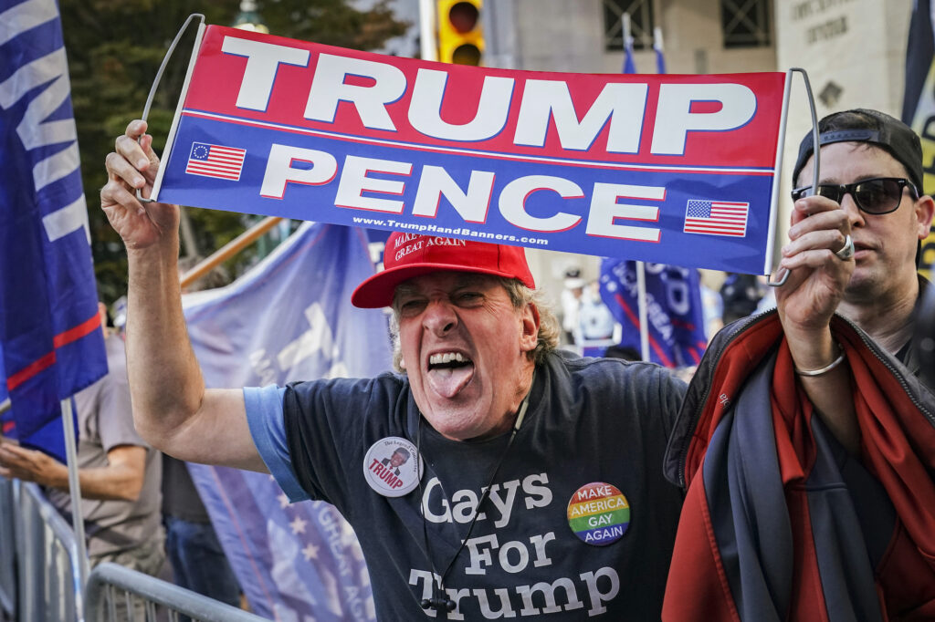 Election 2020 America Reacts Photo Gallery An angry supporter of President Donald Trump shouts at crowds of celebrating demonstrators after the 2020 presidential election is called for President-elect Joe Biden, Saturday, Nov. 7, 2020, in Philadelphia.