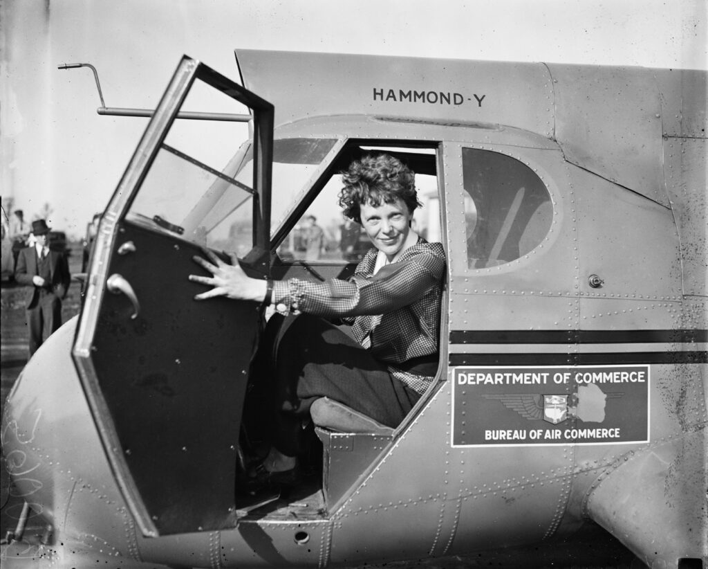 Amelia_Earhart_LOC_hec.40747 Amelia Earhart sitting in an airplane