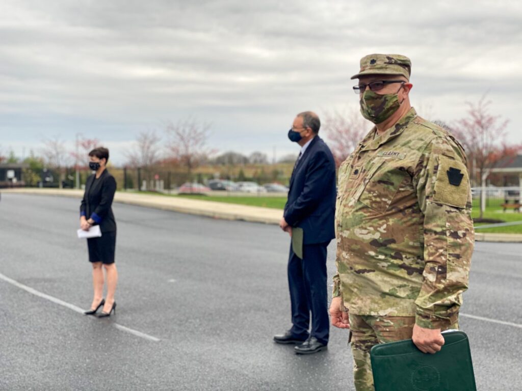 IMG_0861-1920×1440
Lieutenant Col. Albert Fogle, at right, glances at the camera while attending a press conference Thur., Nov. 12, 2020. Behind him are Pennsylvania Emergency Management Agency Director David