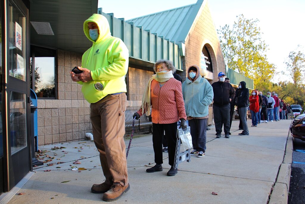 Image from iOS (194) Voters wait in line at Brookhaven Municipal Center in Delaware Country, Pa.