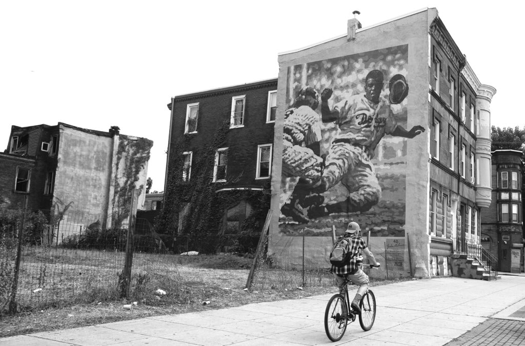 28 Jackie Robinson mural The mural honoring Jackie Robinson by David McShane sits at 2803 North Broad Street and it’s a special piece to the neighborhood. (Ed Hille/In Plain Sight: Public Art in Philadelphia)