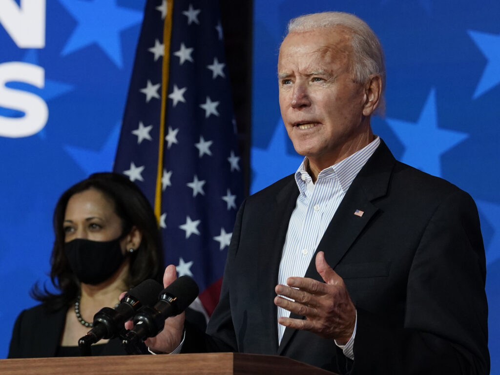 President-elect Joe Biden, flanked by Vice President-elect Kamala Harris, is likely to face a divided Congress. That’s something he’ll need to consider as he sorts through which parts of his agenda to push first. President-elect Joe Biden, flanked by Vice President-elect Kamala Harris