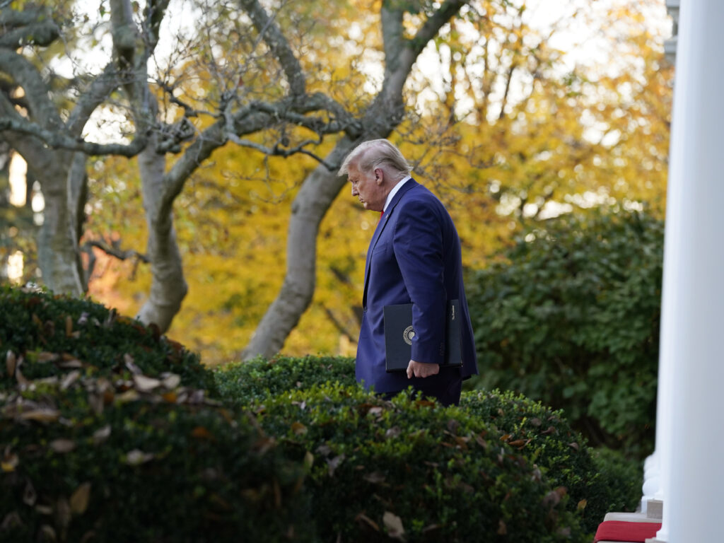 President Donald Trump arrives to speak in the Rose Garden of the White House, Friday, Nov. 13, 2020, in Washington. President Donald Trump