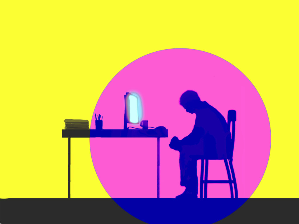 America is waiting on the results of a close and contentious election. An American Psychological Association poll showed that more than two-thirds of adults are finding the 2020 election to be a significant source of stress. Depressed man sitting in front of glowing computer screen.