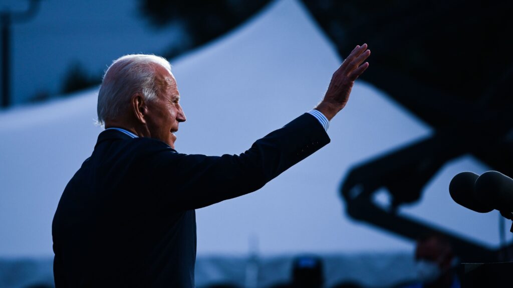 Democratic presidential nominee and former Vice President Joe Biden speaks to Union members after touring a plumbers union training center in Erie, Pennsylvania
