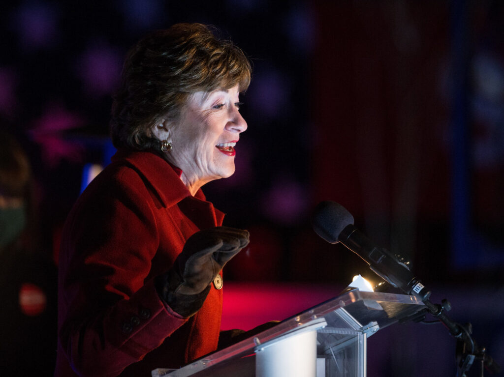 Sen. Collins Holds Election Night Event In Bangor, Maine Republican Sen. Susan Collins delivers election night remarks to supporters and staff