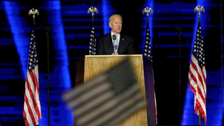Biden gives a victory speech in Wilmington