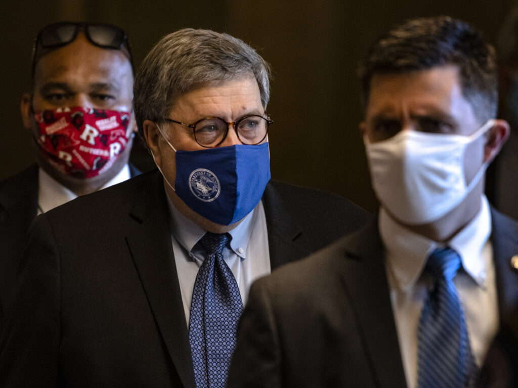 Sen. Mitch McConnell (R-KY) Holds Media Opportunity With Newly-Elected GOP Senators Attorney General Bill Barr leaves the U.S. Capitol after meeting with Senate Majority Leader Mitch McConnell Monday.
