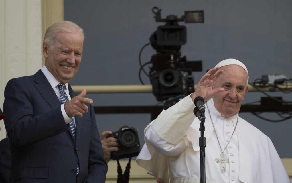 President-elect Joe Biden spoke Thursday morning with Pope Francis. The two met in Washington, D.C., in 2015. President-elect Joe Biden spoke Thursday morning with Pope Francis. The two met in Washington, D.C., in 2015. (Andrew Caballero-Reynolds/AFP via Getty Images)