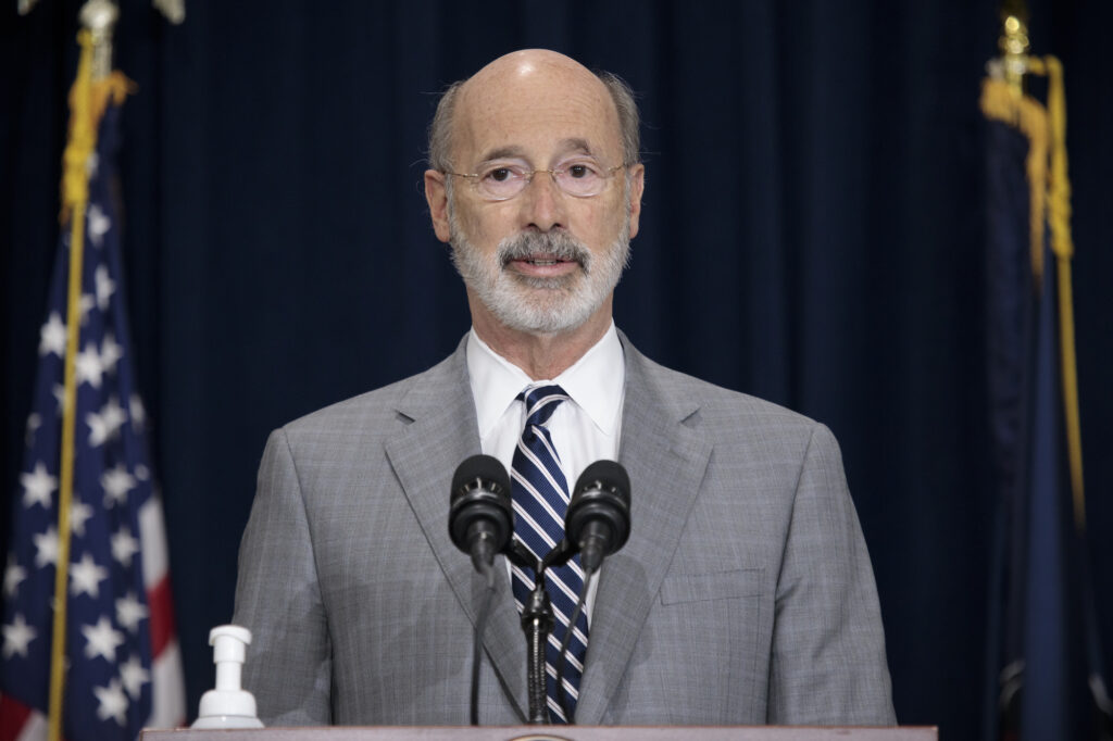 Wolf Administration Holds Evening Election Update Press Conference Pennsylvania Gov. Tom Wolf addresses the press. in Harrisburg.