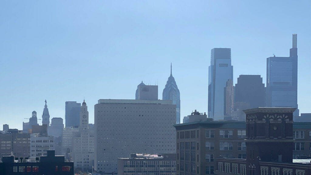 Pollution caused a noticeable haze over the Philly skyline on Monday DANYA HENNINGER / BILLY PENN