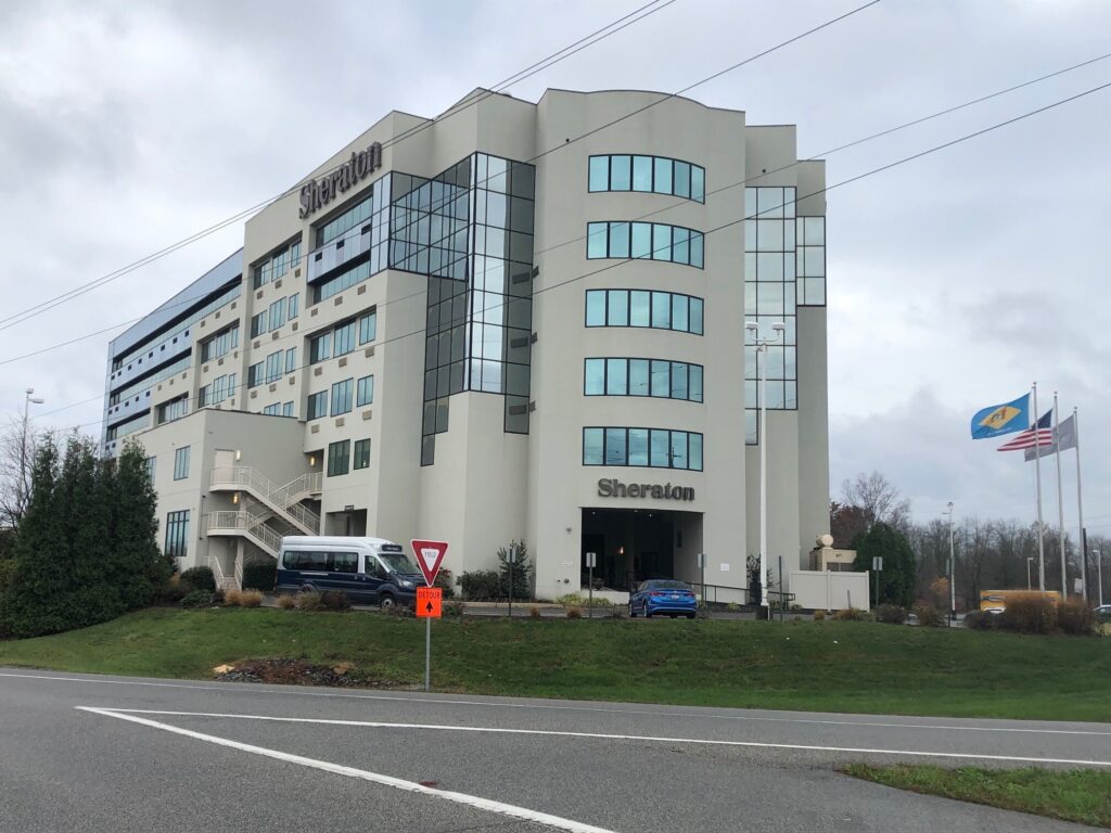 hotel swamp The Sheraton along Interstate 95 south of Wilmington has been sold to serve people experiencing homeless. (Cris Barrish/WHYY)