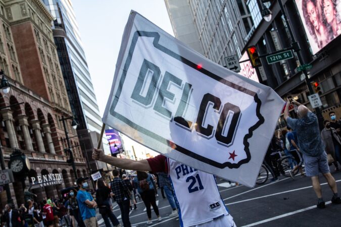 Frank Luzi celebrates in Philadelphia