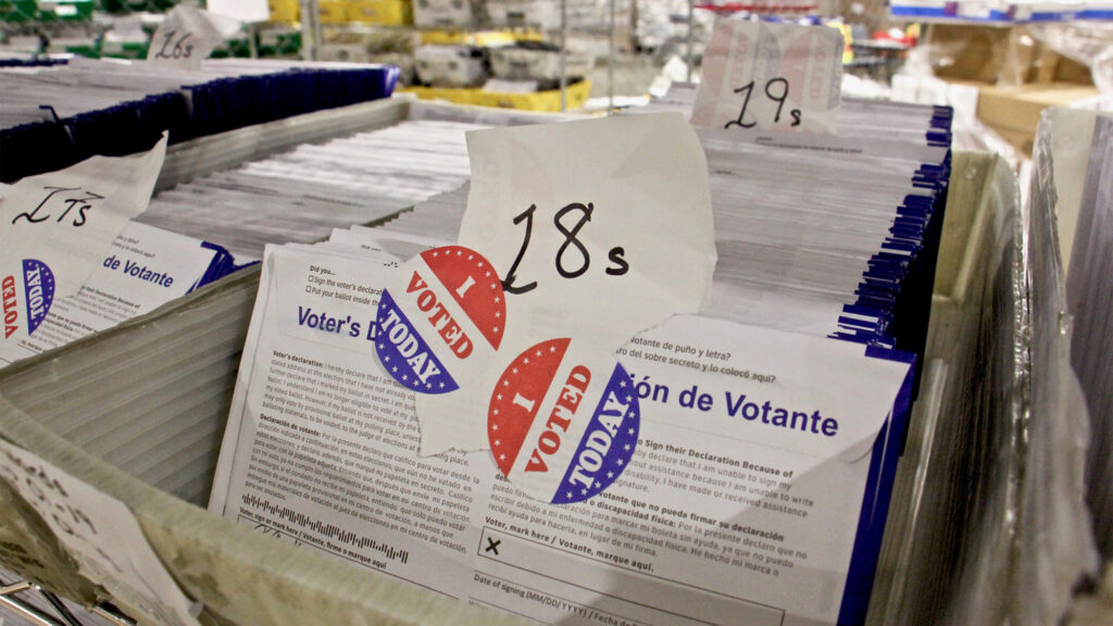 A closeup of mail ballots